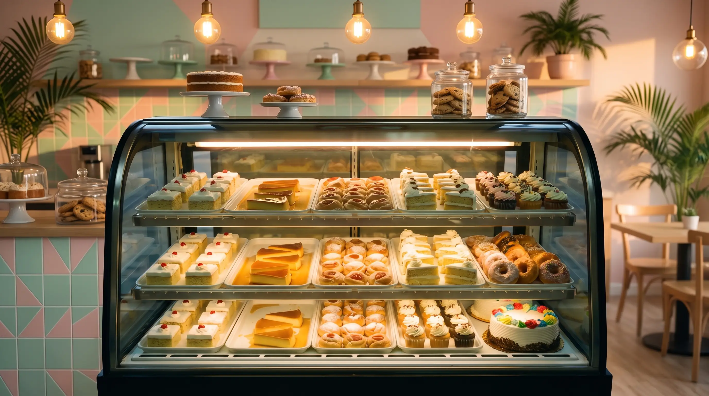 La misma vitrina llena de postres sin vender